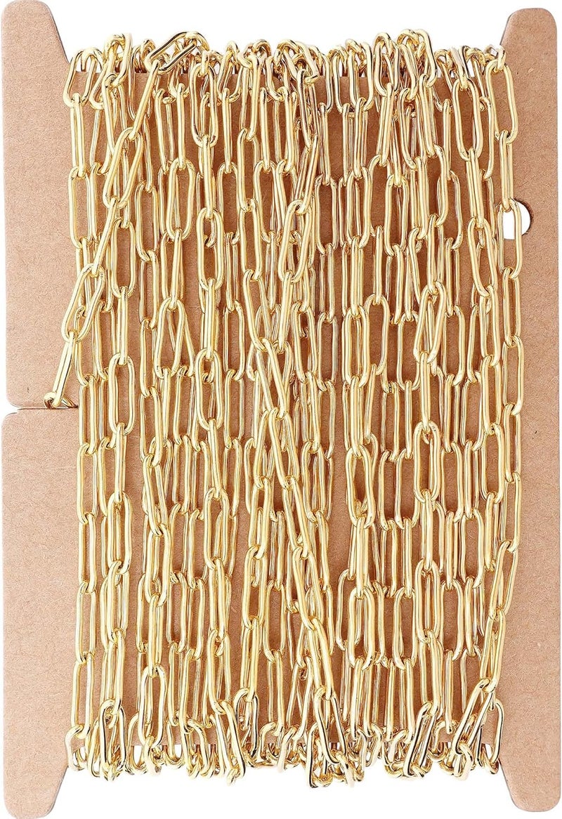 THREENEST 16.4-Feet Width 3mm Stainless Steel Paperclip Chains, 18K Real Gold Plated, Soldered Cable Long Craft Chain for Necklace Bracelet Earring Jewelry Making (2201-GOLD-5M) - Image 1